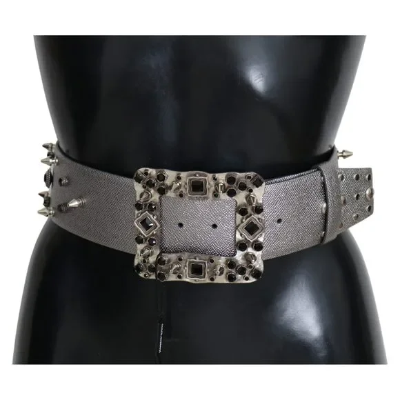 D&G Dolce & Gabbana Silver Leather Studded Belt Size 75 Euro D&G Dolce & Gabbana Silver Leather Studded Belt Size 75 Euro main image 2